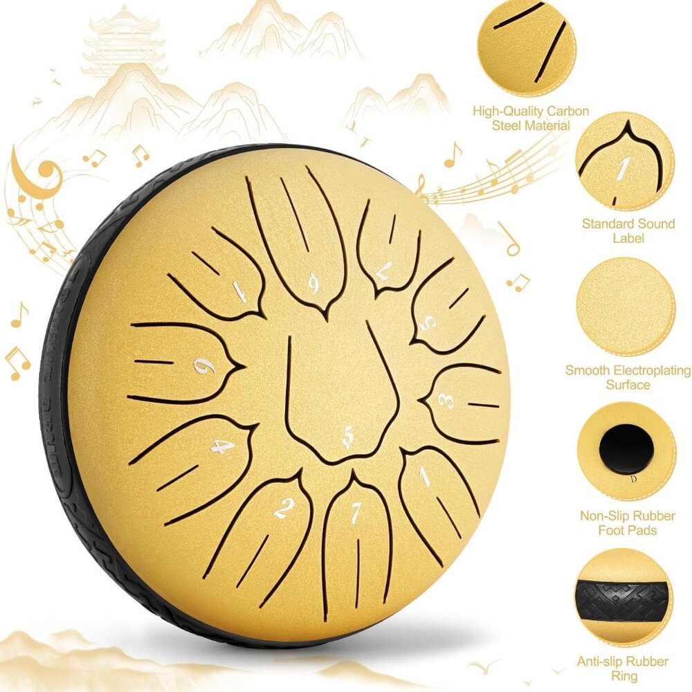 Steel Tongue Drum | Easy to Play | Relaxation & Stress Relief( 6in 11note Gold)